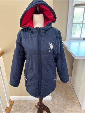 U.S. Polo Assn. Kids' Navy Hooded Puffer Jacket Boys XL (18) EUC